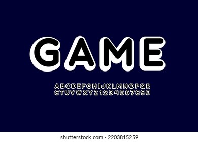 Large font, bold rounded alphabet, strong uppercase Latin letters from A to Z and Arab numbers from 0 to 9, vector illustration 10EPS