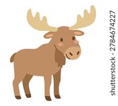 Large forest moose elk standing tall with characteristic wide flat antlers.