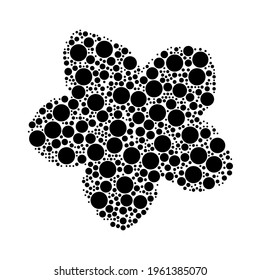 A large forget-me-not flower in the center made in pointillism style. The center symbol is filled with black circles of various sizes. Vector illustration on white background