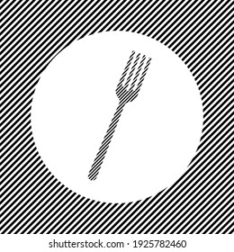 A Large Fork In The Center As A Hatch Of Black Lines On A White Circle. Interlaced Effect. Seamless Pattern With Striped Black And White Diagonal Slanted Lines