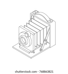 Large Format Analog Camera VOL.02 - Vector outline 3D isometric Illustration for modern minimal design