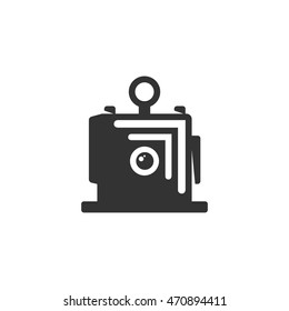 Large format camera icon in single color. View field sheet film photography lens