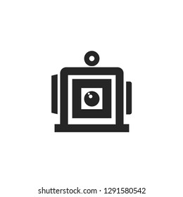 Large format camera icon in thick outline style. Black and white monochrome vector illustration.