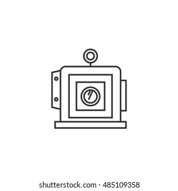 Large format camera icon in thin outline style. View field sheet film photography lens