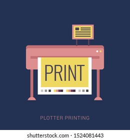 Large format full color latex printer plotter flat vector illustration. Minimal flat icon