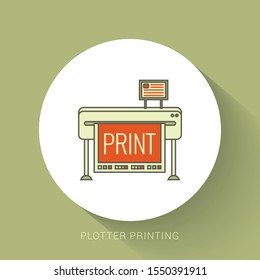 Large format full color latex printer plotter flat vector illustration