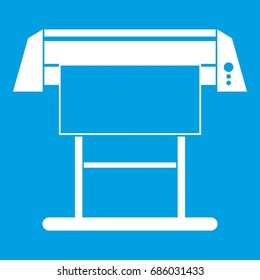 Large Format Inkjet Printer Icon White Isolated On Blue Background Vector Illustration