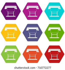 Large Format Inkjet Printer Icon Set Many Color Hexahedron Isolated On White Vector Illustration