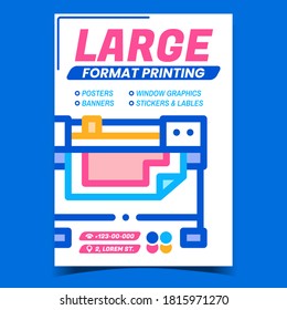 Large Format Printing Advertising Banner Vector. Industry Wide Format Printer Digital Electronic Machine System Creative Promotional Poster. Concept Template Style Color Illustration