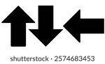 Large forward, right, left, up, down pointing solid long arrow symbol vector. Thin black arrow pointing right. Long, straight-line arrow icon in white. Graphic illustration for direction symbols.eps10