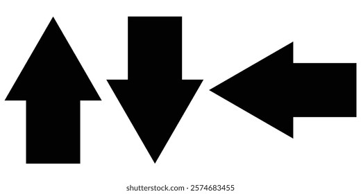 Large forward, right, left, up, down pointing solid long arrow symbol vector. Thin black arrow pointing right. Long, straight-line arrow icon in white. Graphic illustration for direction symbols.eps10