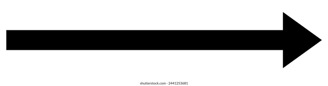 Large forward, right pointing solid long arrow symbol vector.