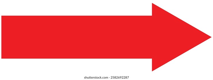 Large forward, right pointing solid long arrow symbol. Straight long arrow icon. Bold arrow icon for website. Red long arrow pointing to right site in isolated background