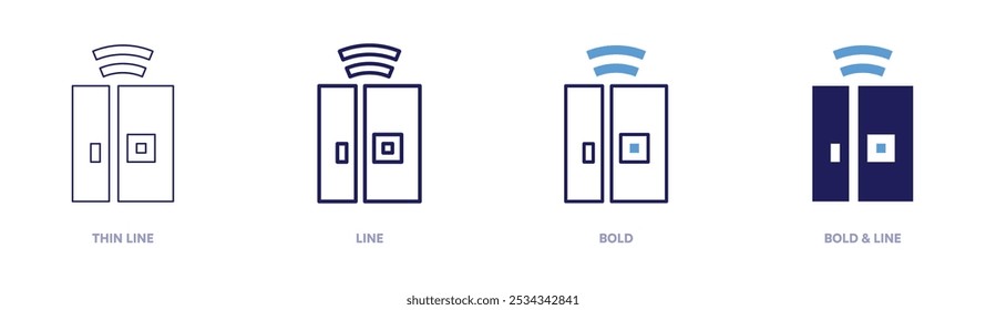 Grande icono de nevera en 4 estilos diferentes. Línea delgada, línea, negrita y línea negrita. Estilo duotono. Trazo editable.