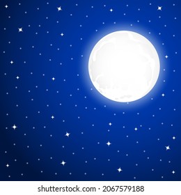 Large full moon and starry sky at night 