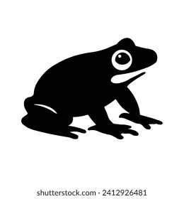 A large funny frog in the center. Isolated black symbol. Vector illustration on white background