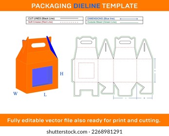 Large Gable Box, With window, Box With Handle, Dieline Template