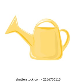 A large garden watering can of yellow color. Isolated element on a white background.