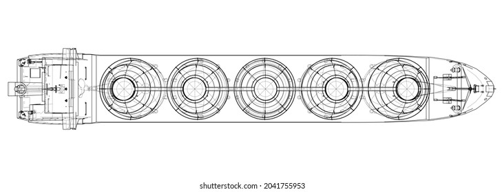 Large gas tanker or LNG carrier. Vector rendering of 3d. Wire-frame style. The layers of visible and invisible lines are separated