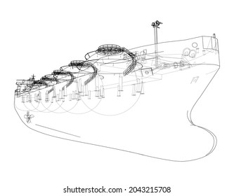 Large gas tanker or LNG carrier. Vector rendering of 3d. Wire-frame style. The layers of visible and invisible lines are separated