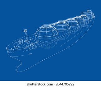 Large gas tanker or LNG carrier. Vector rendering of 3d. Wire-frame style. The layers of visible and invisible lines are separated