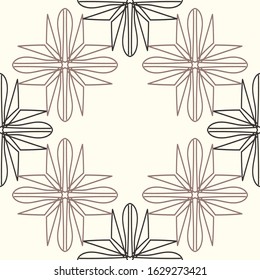 Large geometric flowers in brown and black located at the edges