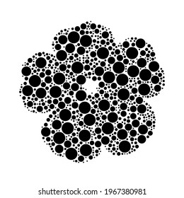 A large geranium in the center made in pointillism style. The center symbol is filled with black circles of various sizes. Vector illustration on white background