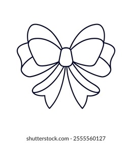 Large gift bow outline, multiple loops, coloring book style --no color vector