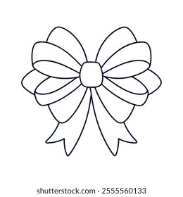 Large gift bow outline, multiple loops, coloring book style --no color vector