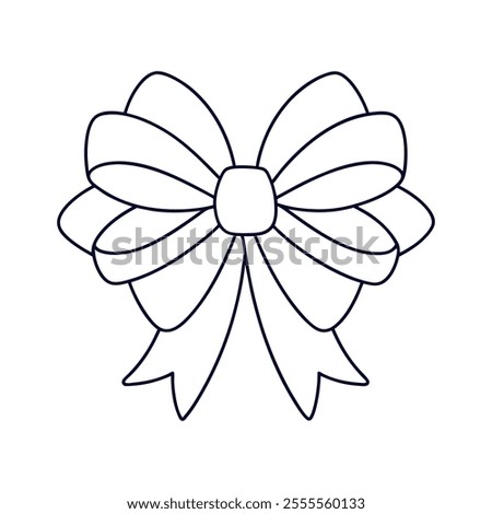 Large gift bow outline, multiple loops, coloring book style --no color vector