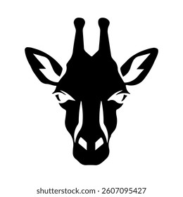 A large giraffe head symbol in the center. Isolated black symbol. Vector illustration on white background