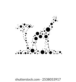 A large giraffe symbol in the center made in pointillism style. The center symbol is filled with black circles of various sizes. Vector illustration on white background