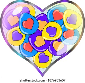 In a large glass heart multi-colored Easter egg with a heart pattern, vector illustration isolated on white background. 