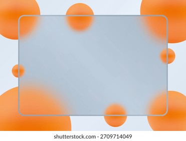 Grande marco de estilo morfismo de vidrio con esferas naranjas sobre un fondo abstracto claro. Eps 10