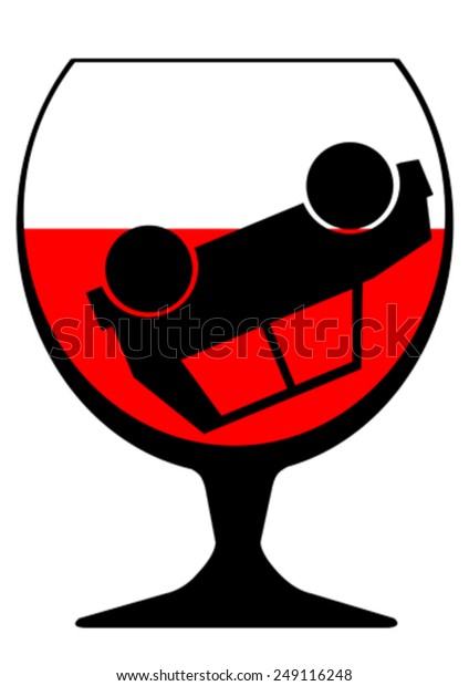 Large glass
of wine and a car on a white
background
