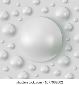 Large glossy 3D sphere and small pearls around.