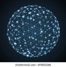 A large glowing ball on a blue background. Vector image