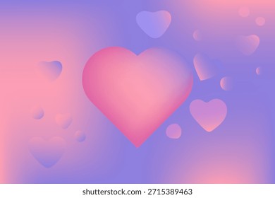 Large glowing heart surrounded by smaller floating hearts on a smooth pink and purple gradient background