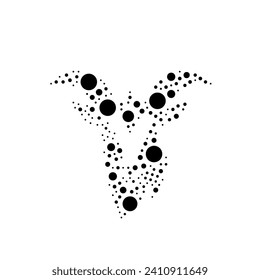 A large goat head symbol in the center made in pointillism style. The center symbol is filled with black circles of various sizes. Vector illustration on white background