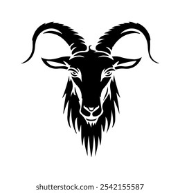 A large goat symbol in the center. Isolated black symbol. Vector illustration on white background