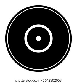 A large gramophone record symbol in the center. Isolated black symbol