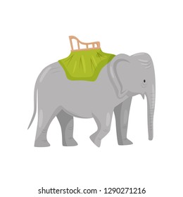 Large gray elephant with chair on back. Activity for tourists. Travel to Bali, Indonesia. Flat vector design