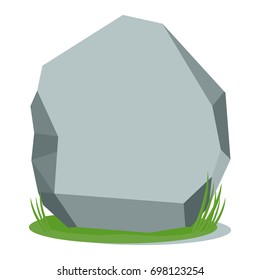 Large gray natural stone boulder on the grass in the middle of the clearing. Flat vector cartoon illustration. Objects isolated on a white background.
