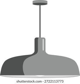 Uma grande luz pingente cinza pendurada no teto com uma sombra de metal suave.