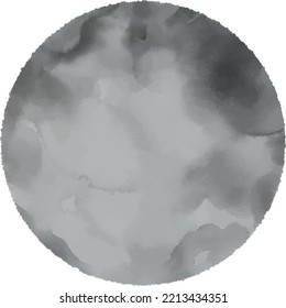 A large gray watercolor moon. Mystical watercolor