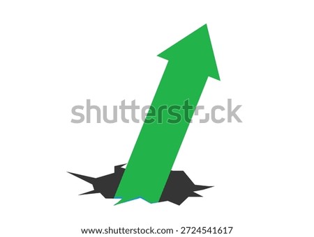 Large Green Business Arrow Emerging from a Hole, rising Up, Representing Economic and Business Breakthrough, Recovery, and Profit Growth