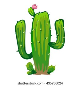 A large green cactus with pink flower. Vector.
