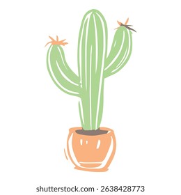A large green cactus in a terracotta pot, designed with a minimalist style, offering a bold and modern look for home decor or botanical-themed designs.