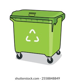 Large Green Garbage Bin 1100L vector illustrations or waste bin and green bin icon with white background design 