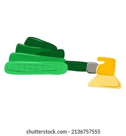 Large green garden hose with watering can.